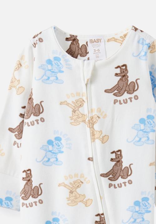 Cotton On - Growie Long Sleeve Zip Romper License - Lcn Dis Vanilla/Mickey & Friends