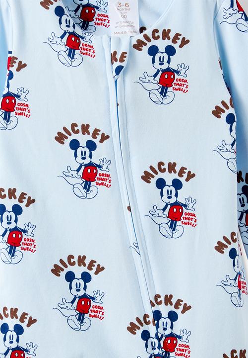 Cotton On - Growie Long Sleeve Zip Romper License - Lcn Dis Blue Whisper/Mickey Gosh That S Swell
