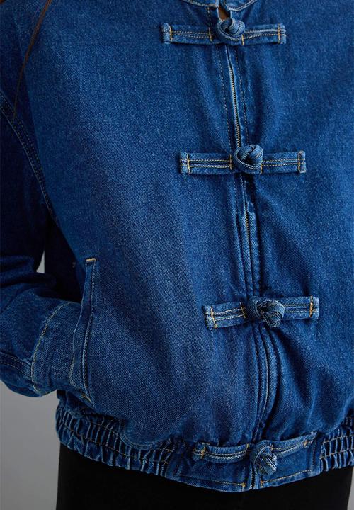 Trendyol - Button and Elastic Waist Denim Jacket - Blue