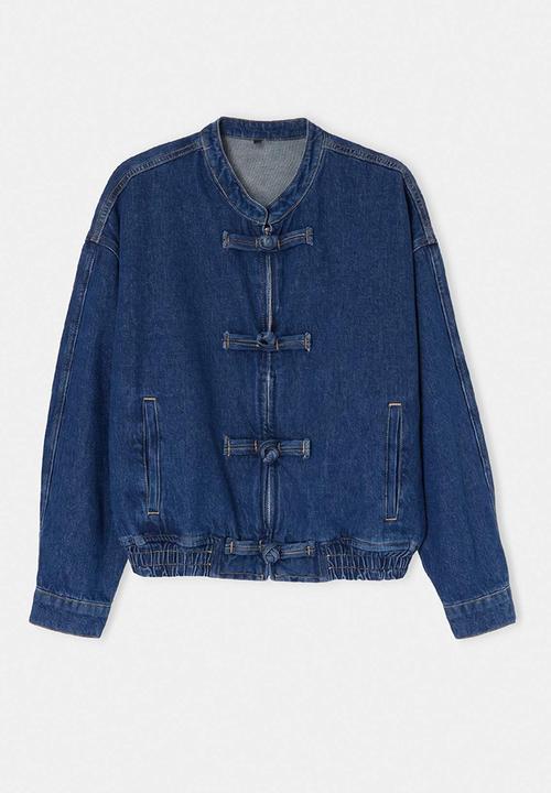 Trendyol - Button and Elastic Waist Denim Jacket - Blue