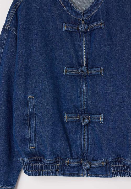 Trendyol - Button and Elastic Waist Denim Jacket - Blue