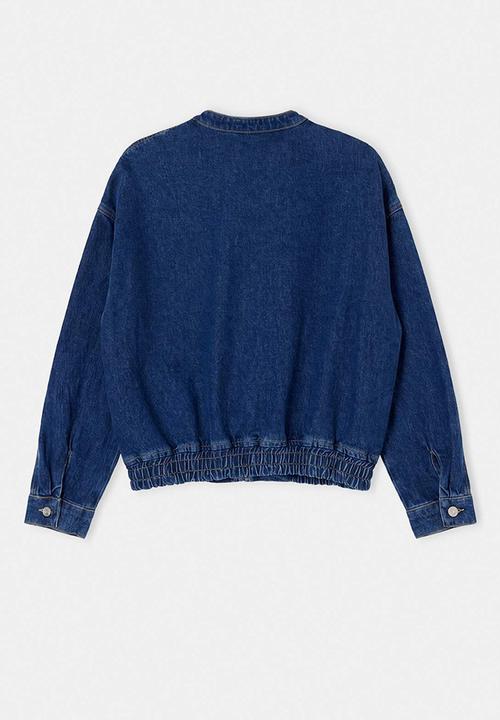 Trendyol - Button and Elastic Waist Denim Jacket - Blue
