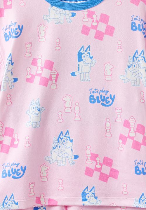 Cotton On - Snoozesoft Short Sleeve Pj Set License - Lcn Blu Ballet Pink/Bluey Chess