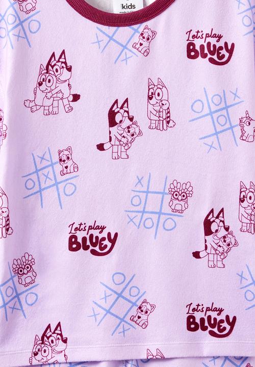 Cotton On - Snoozesoft Short Sleeve Pj Set License - Lcn Blu Vintage Lilac/Bluey Games