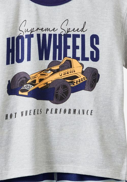 Cotton On - Snoozesoft Short Sleeve Boxer Pj Set License - Lcn Mat Denim Navy/Hot Wheels