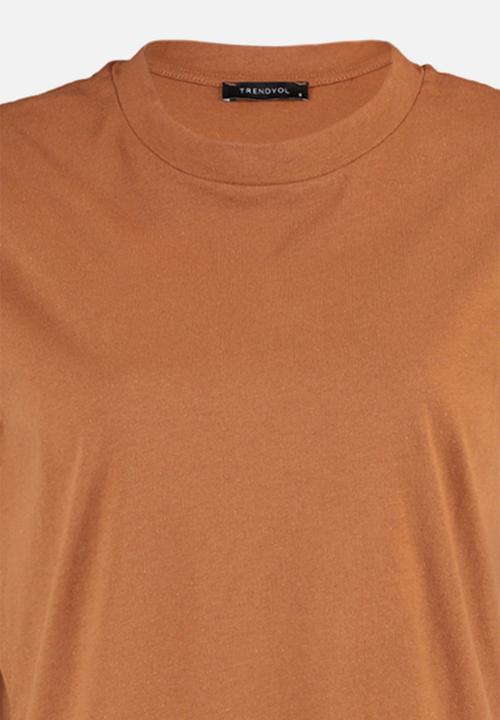 Trendyol - Basic Cotton Crew Neck T-Shirt - Cinnamon