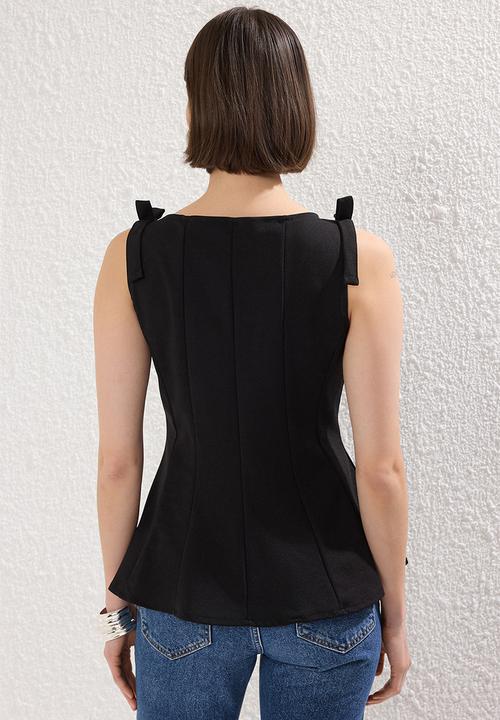 Trendyol - Peplum Blouse with Bow Detail - Black