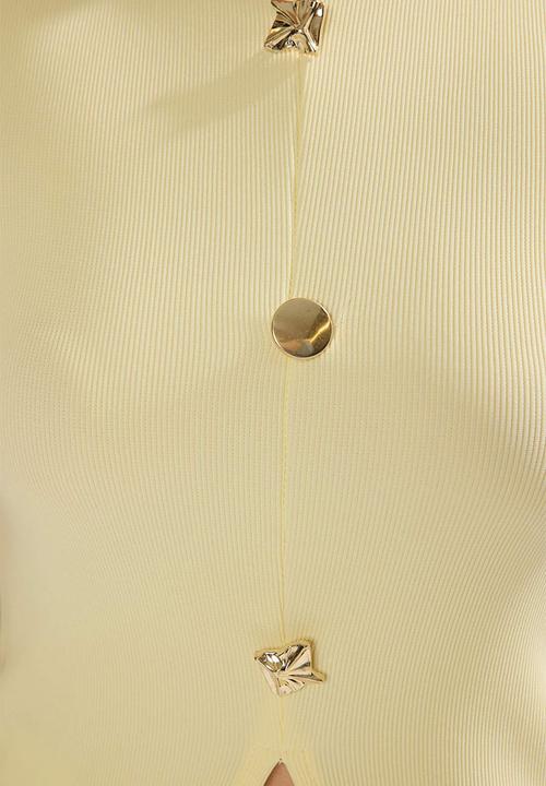 Trendyol - Button Detail Crew Neck Vest Blouse - Yellow