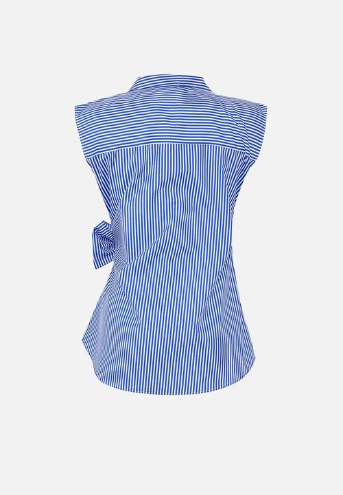 Trendyol - Striped Double-Breasted Tie-Detail Blouse - Blue