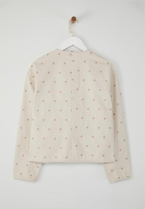 Trendyol - Sustainable Heart Embroidered Denim Jacket - Ecru