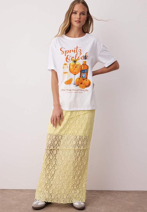 Trendyol - Oversized Printed Cotton T-Shirt - Ecru