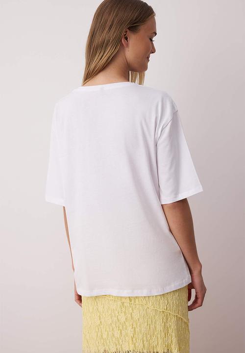 Trendyol - Oversized Printed Cotton T-Shirt - Ecru