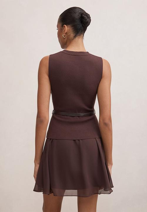 Forever New - Belle woven mix mini dress in chocolate