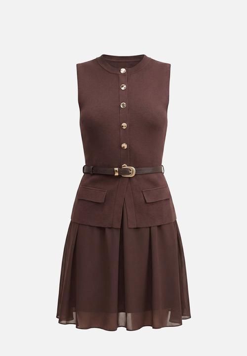 Forever New - Belle woven mix mini dress in chocolate