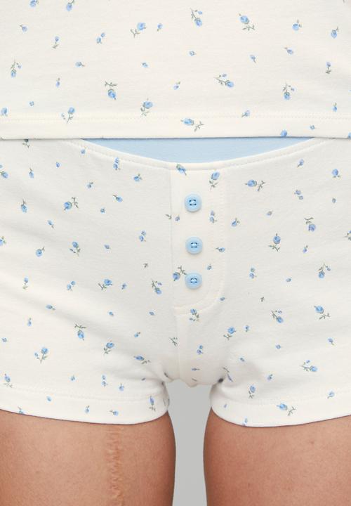 Cotton On - Dreamy soft longline cami & boyshort set - ditsy tulip coconut milk