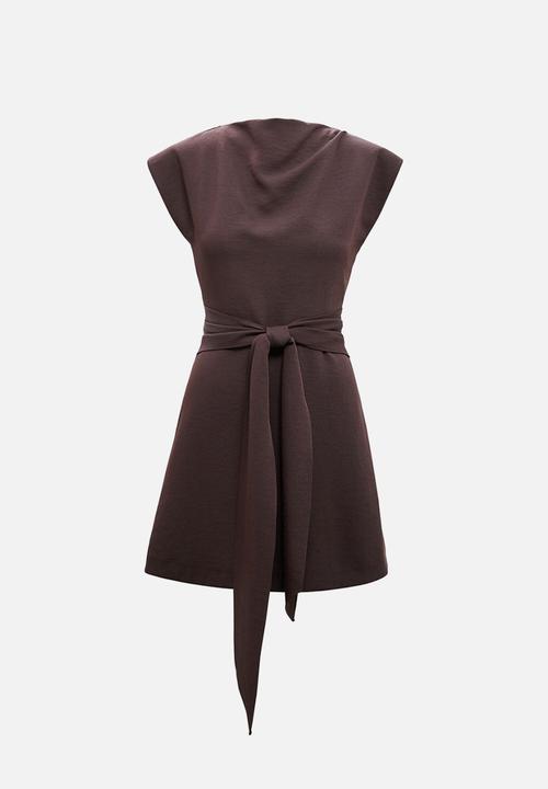 Forever New - Peony tie front mini dress in dark chocolate