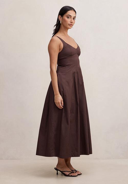 Forever New - Chessy seamed cotton midi dress in chocolate