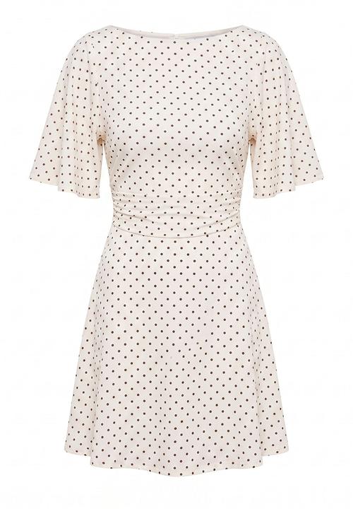 Forever New - Cora flutter sleeve tie mini dress in butter verona spot