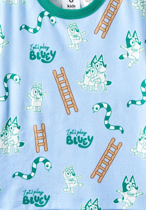 Cotton On - Snoozesoft Short Sleeve Boxer Pj Set License - Lcn Blu Cloud Blue/Bluey Games