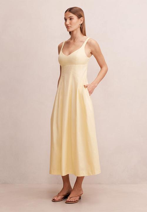 Forever New - Chessy seamed cotton midi dress in lemon sorbet