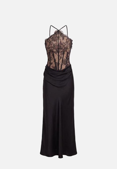 Forever New - Nellie lace halter maxi dress in black/nude