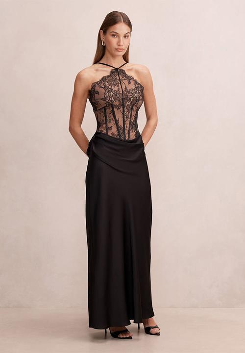 Forever New - Nellie lace halter maxi dress in black/nude