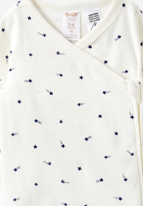 Cotton On - Organic Cross Over Zip Romper - Milk/Shooting Stars