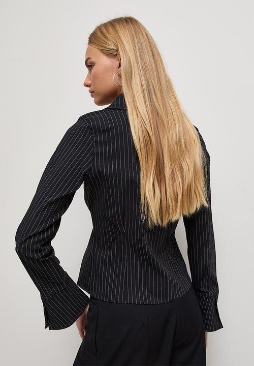 New Look - Beth Bengaline Stripe Fitted Shirt - Black With Cream Stripe