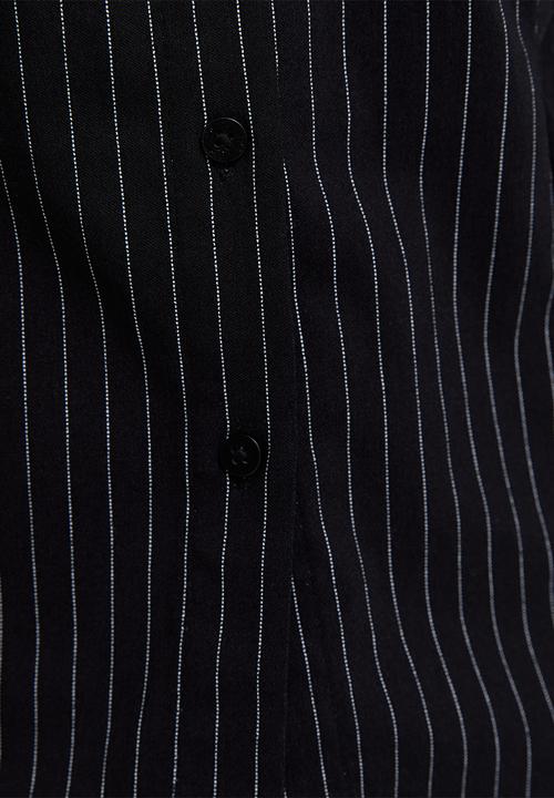 New Look - Beth Bengaline Stripe Fitted Shirt - Black With Cream Stripe