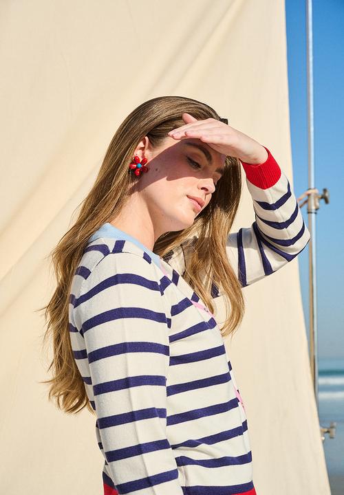 Me&B - Colourblock Stripe Collar Cardigan - White Stripe