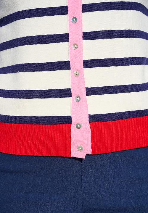 Me&B - Colourblock Stripe Collar Cardigan - White Stripe