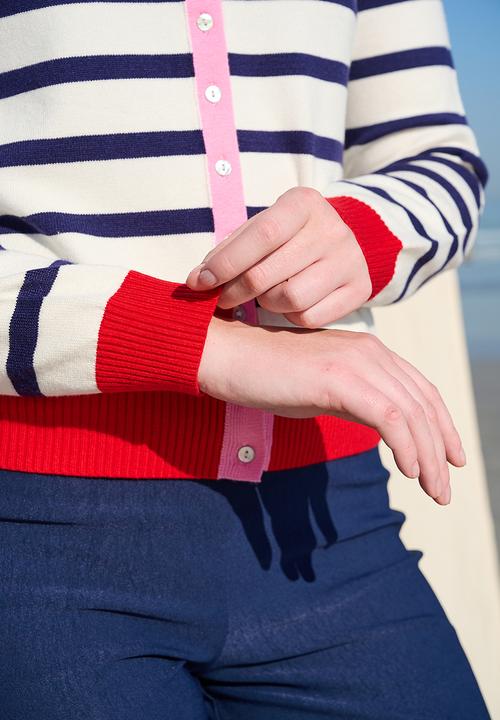 Me&B - Colourblock Stripe Collar Cardigan - White Stripe