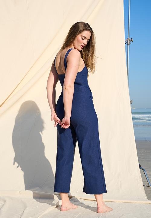 Me&B - Stretch Cropped Wide Leg Jumpsuit - Navy