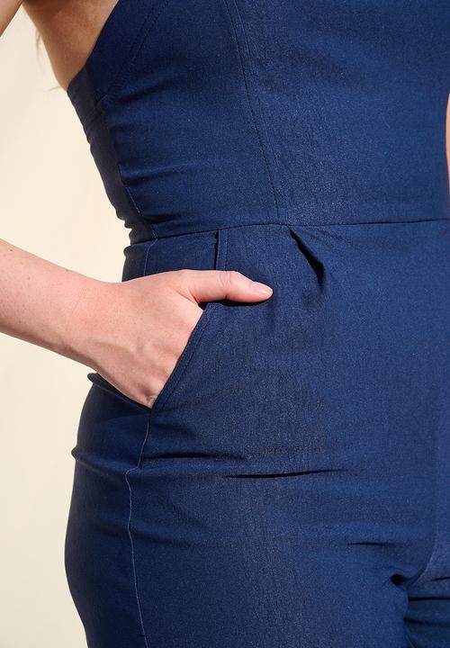 Me&B - Stretch Cropped Wide Leg Jumpsuit - Navy
