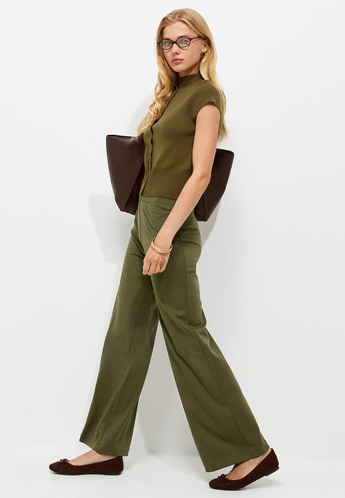 New Look - John Jersey Wide Leg Trs - Dark Khaki