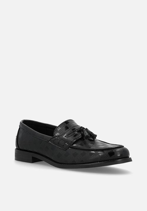 PC - Textured print Tassel Slip on -  Black