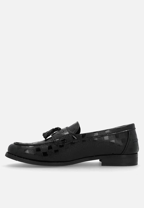 PC - Textured print Tassel Slip on -  Black