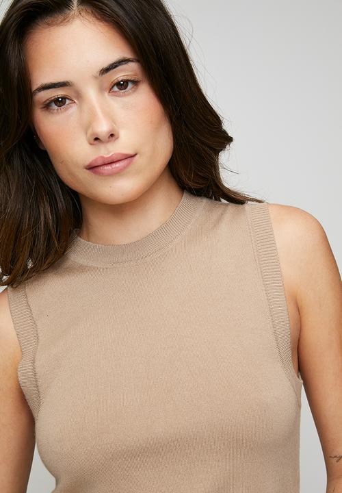 Brave Soul - Ladies Knit Crew Neck Tank - Beige