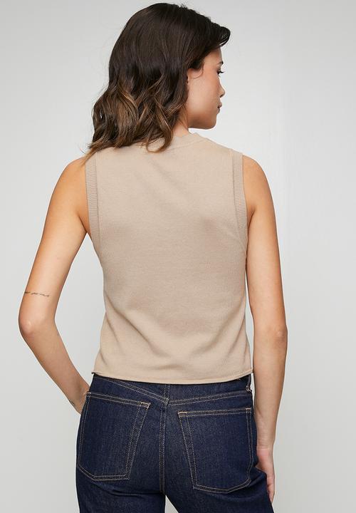 Brave Soul - Ladies Knit Crew Neck Tank - Beige