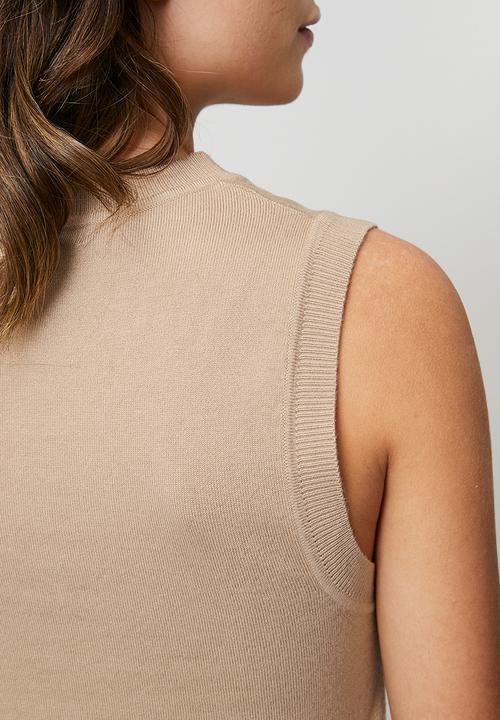 Brave Soul - Ladies Knit Crew Neck Tank - Beige
