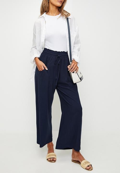 Izabel London - Drawcord Elasticated Ankle Length Pant - Navy