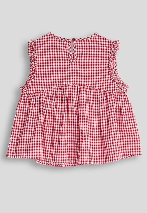 Pop Candy - Gingham ruffled armhole tunic top - red