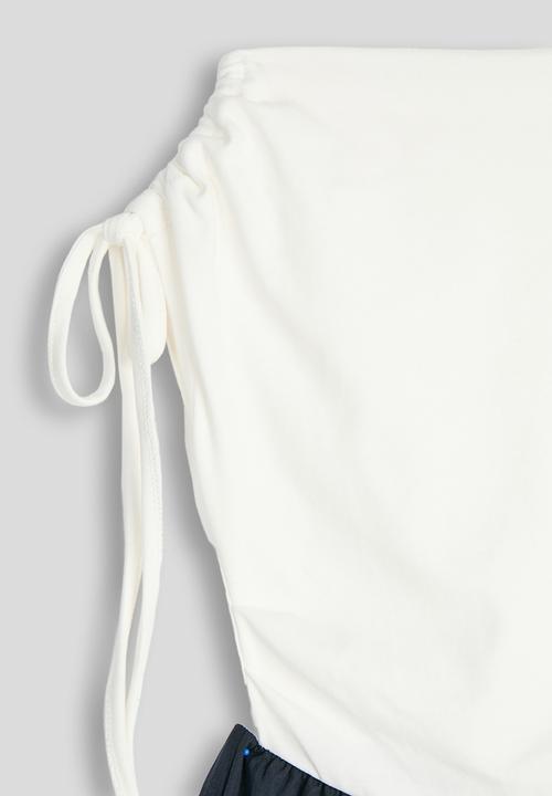 Pop Candy - Ruched shoulder top combo dress - white & navy