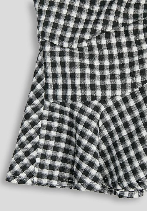 Pop Candy - Gingham front ruched top with mock button closure - black