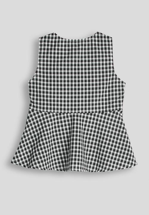 Pop Candy - Gingham front ruched top with mock button closure - black