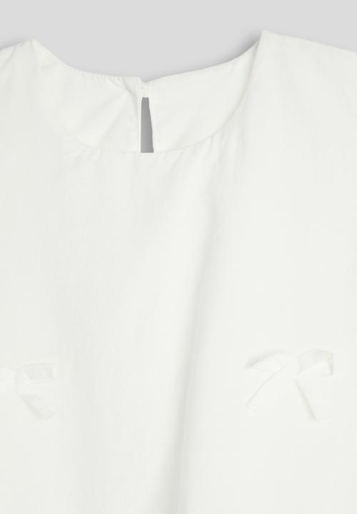 Pop Candy - Bow applique bubble hem blouse - white