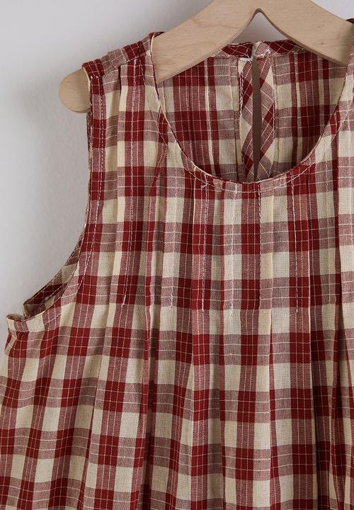 Pop Candy - Gingham a-line blouse with frilled hem pants - red/off white