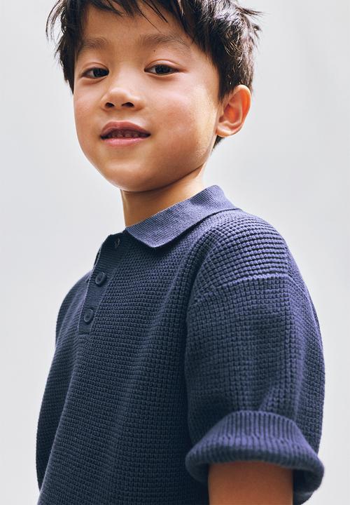 H&M - Cotton-knit polo shirt - navy blue