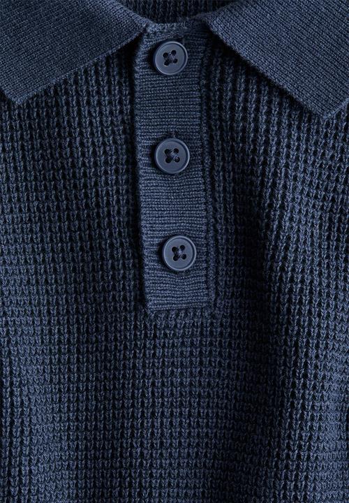 H&M - Cotton-knit polo shirt - navy blue