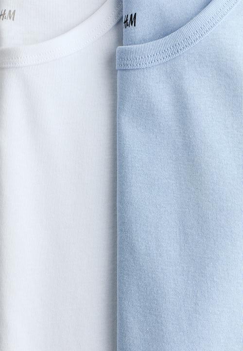 H&M - 2-Pack cotton tops - light blue/white